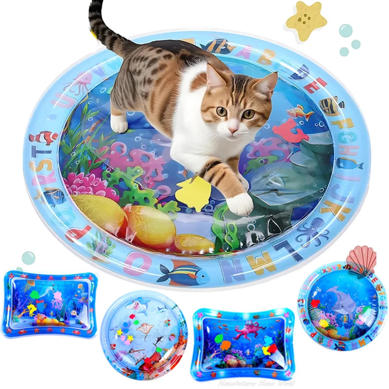 2024 New Interactive Water Sensory Play Mat for Cats Thickened Inflatable Water Mat Cat Dog Pet Playmat With Fish Sea Toy Water