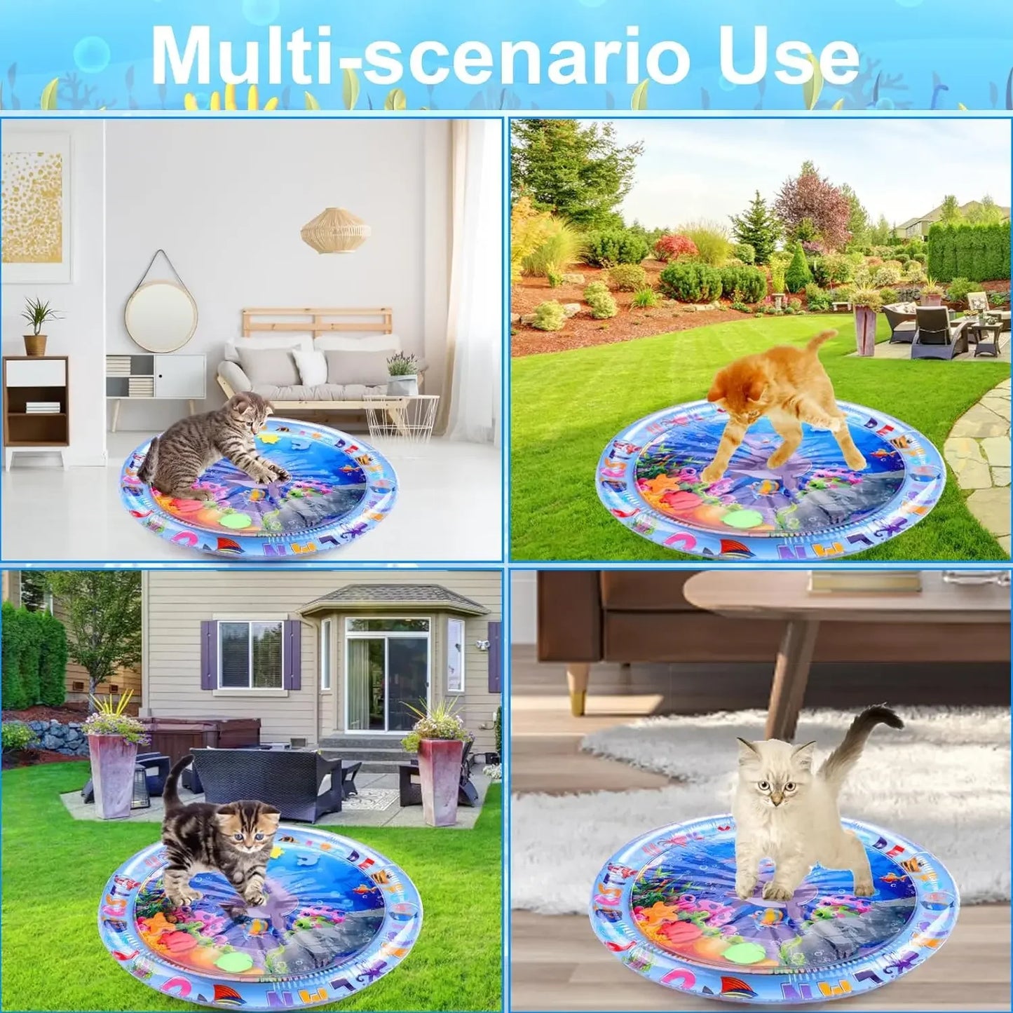 2024 New Interactive Water Sensory Play Mat for Cats Thickened Inflatable Water Mat Cat Dog Pet Playmat With Fish Sea Toy Water